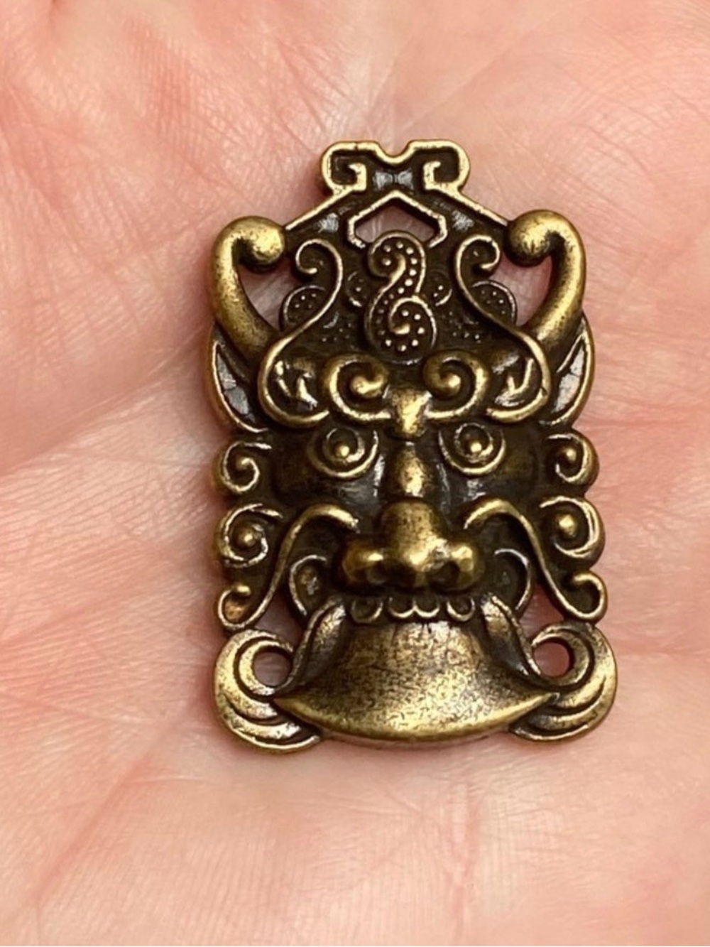 RARE Antique PRE 1800 Chinese Pure Brass Old Bronze Ox Zodiac Amulet Pendant